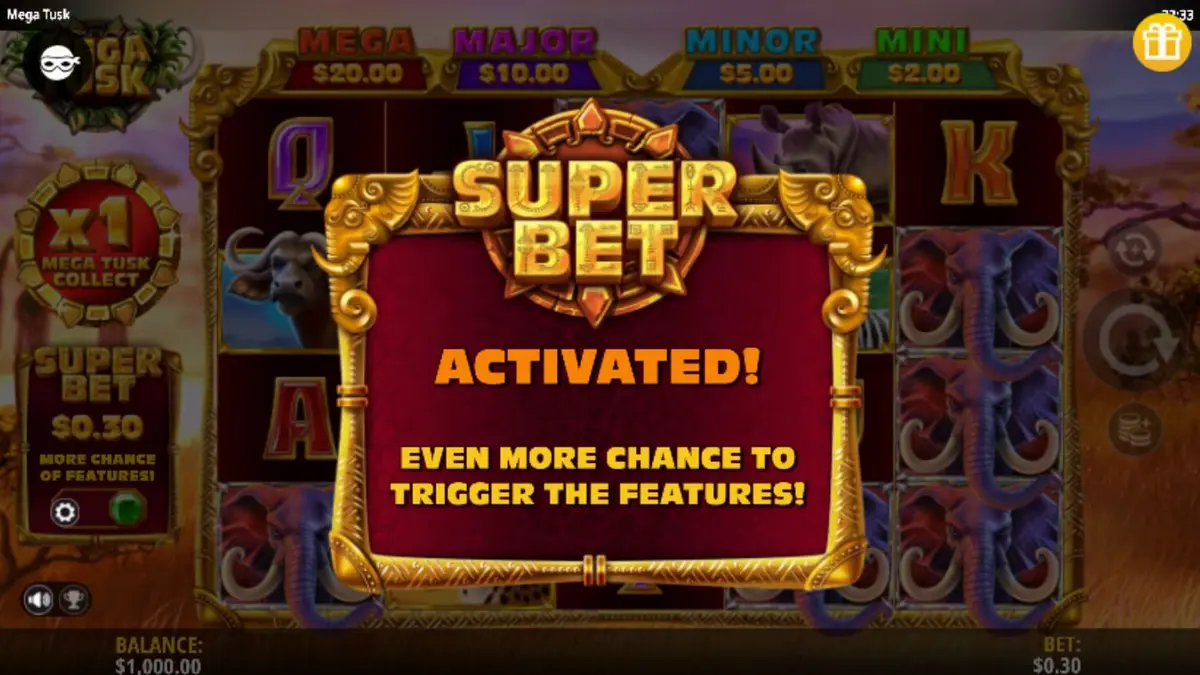 Pemandangan sabana Afrika yang indah di slot Mega Tusk